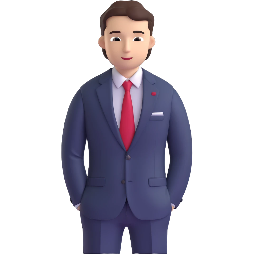 man wearing a dark blue-gray business suit with a white shirt and a red tie emoji