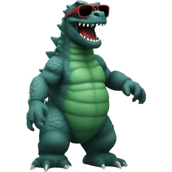 Godzilla on a beach with sunglasses emoji