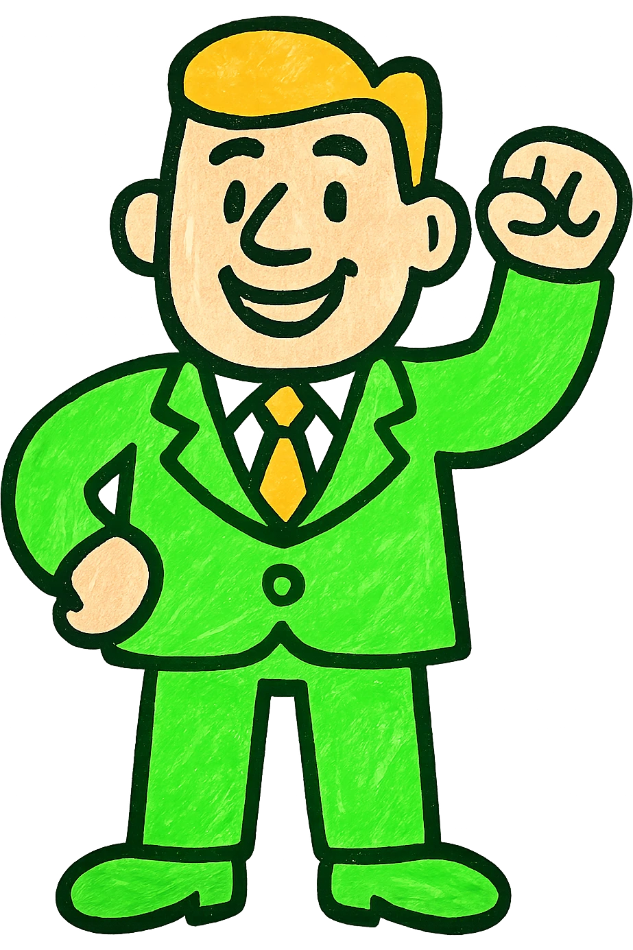 man in suit, modern look, green gold and white color scheme, rounded shapes, simple design emoji