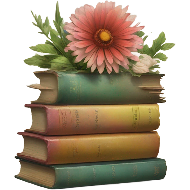 Vintage stack of books with flowers emoji