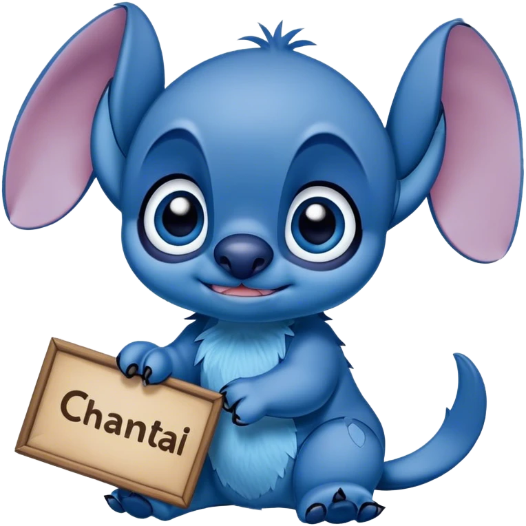 Stitch mit Schild wo „Chantal“ drauf steht emoji