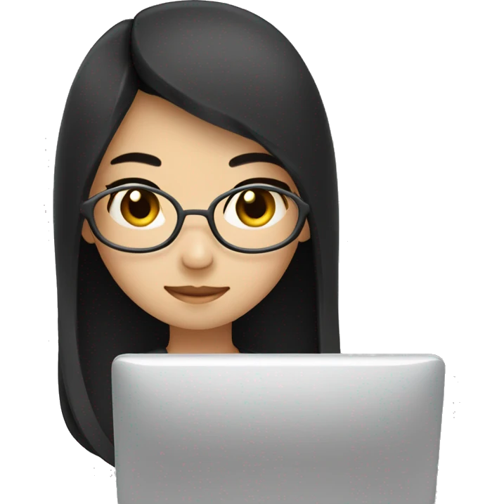 asian girl with black llong hair coding computer emoji