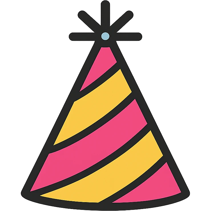 party hat, color outline icon style, playful colors, black outlines, modern icon look emoji