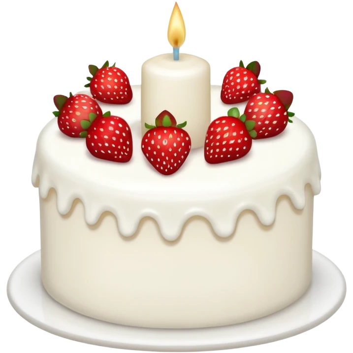 white cake with strawberries and a single lit candle emoji