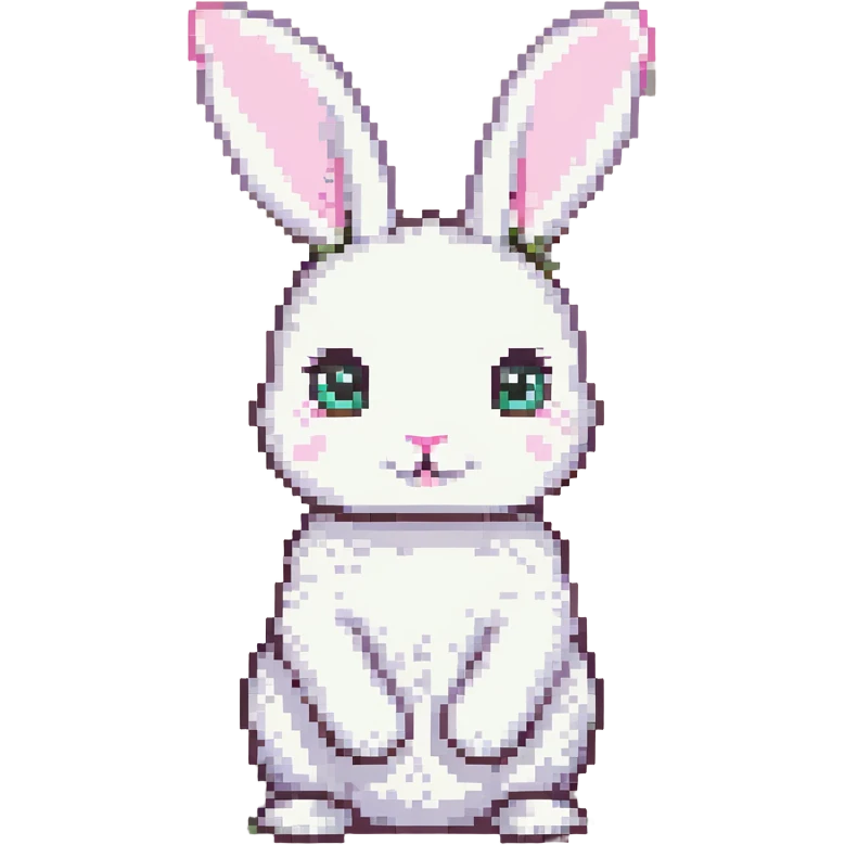 cute white bunny with large eyes and a small pink nose, sitting on green grass, pixel art style, round body, gentle expression, minimal 2D flat colors, no extra background emoji