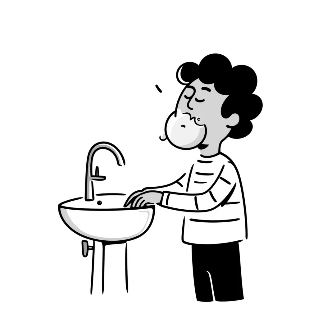 brunette girl washing her face with bubbles emoji