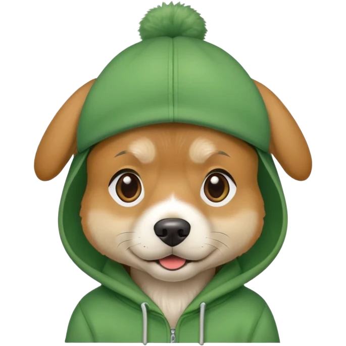 dog wearing a green hoddie and a Green cap emoji