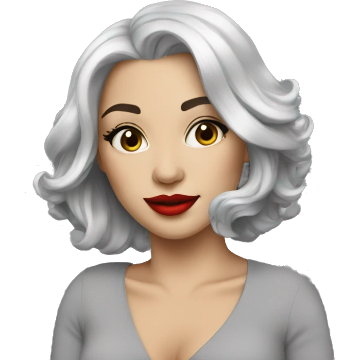 Pretty Woman with silver hair, red lips emoji