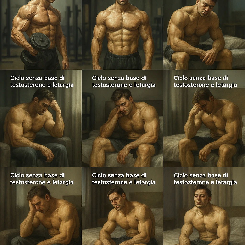  bodybuilder che fa cicli senza base di testosterone, con letargia fanne 10, in italiano se usi testo emoji