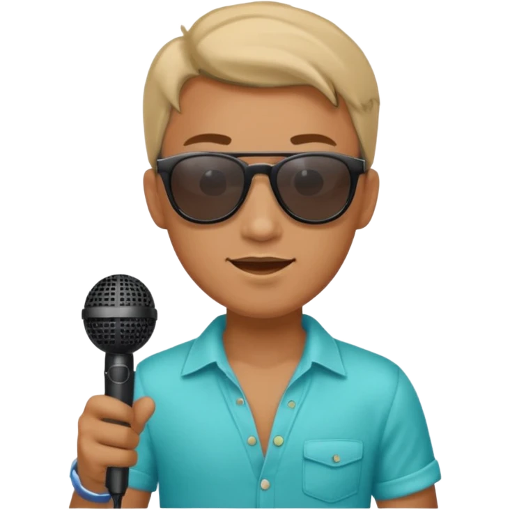 man with summer clothes and sun glasses holding microphone emoji