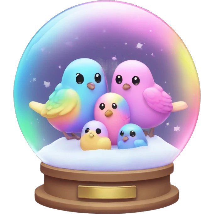 Kawaii rainbow pastel birds in neon snow globe  emoji