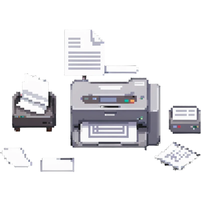 pile of paper and a printer, simple design emoji