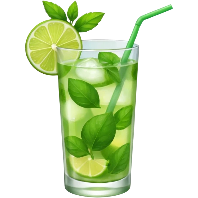 Make a mojito in she style of an emoji in a small glas with only one lime on top and one lime in the glas, not too much mint emoji
