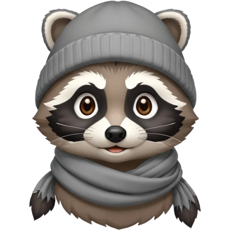 Racoon with scarf and beanie cap emoji