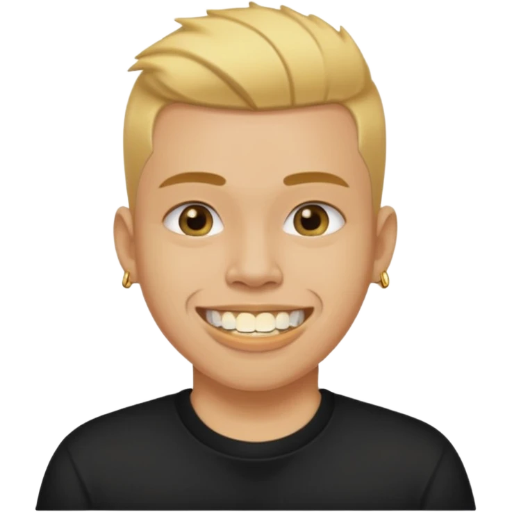 lightskinned person with a taper fade haircut and golden teeth wearing a black tshirt with a white background emoji
