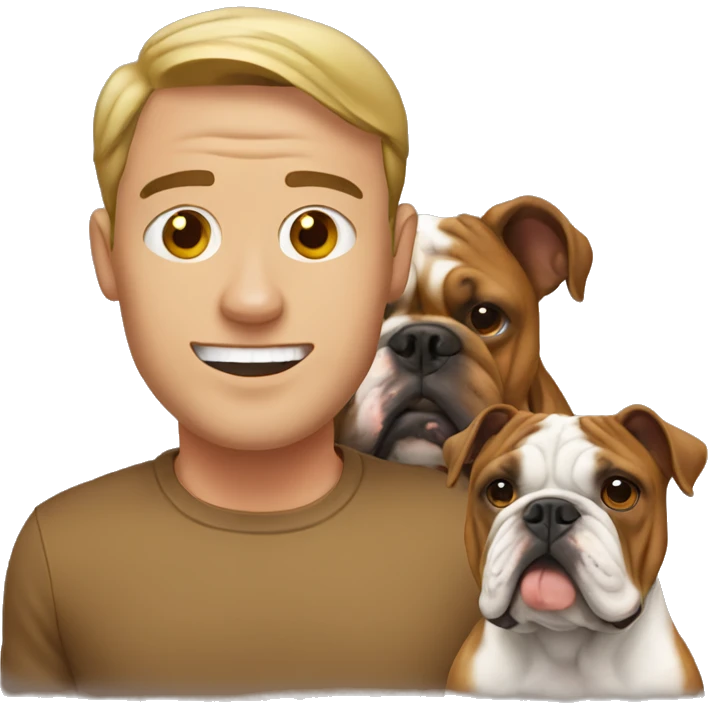 Man next to a brown english bulldog emoji