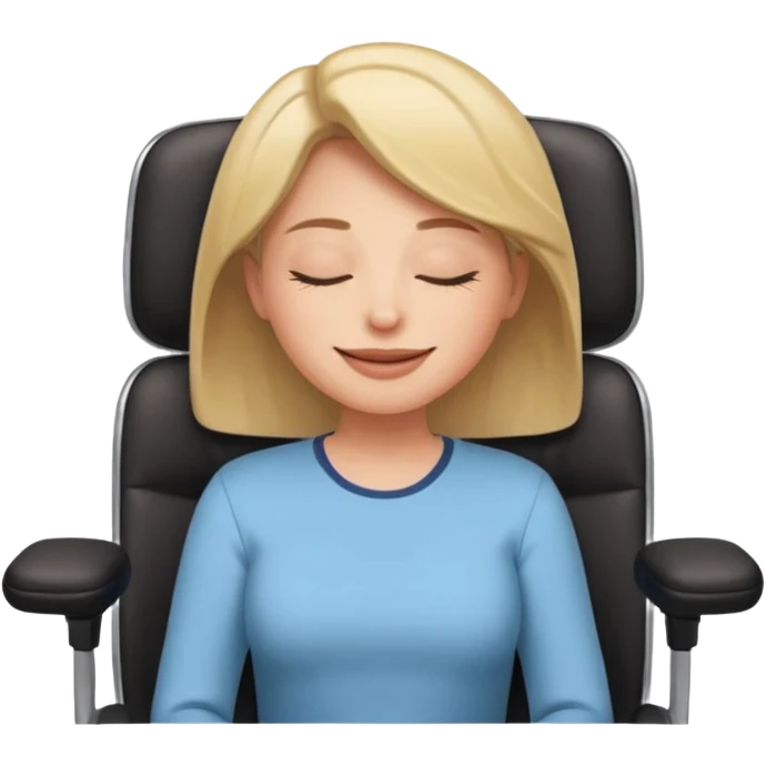 Woman having cartoon faced aligned in a chair in relaxing posture in an office chair and smiling emoji