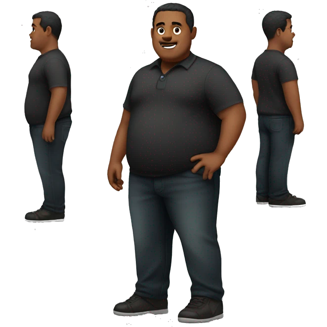 Slightly overweight man wearing Thrudark clothes from head to toe emoji