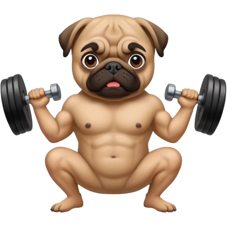 Pug lifting dumbbells emoji