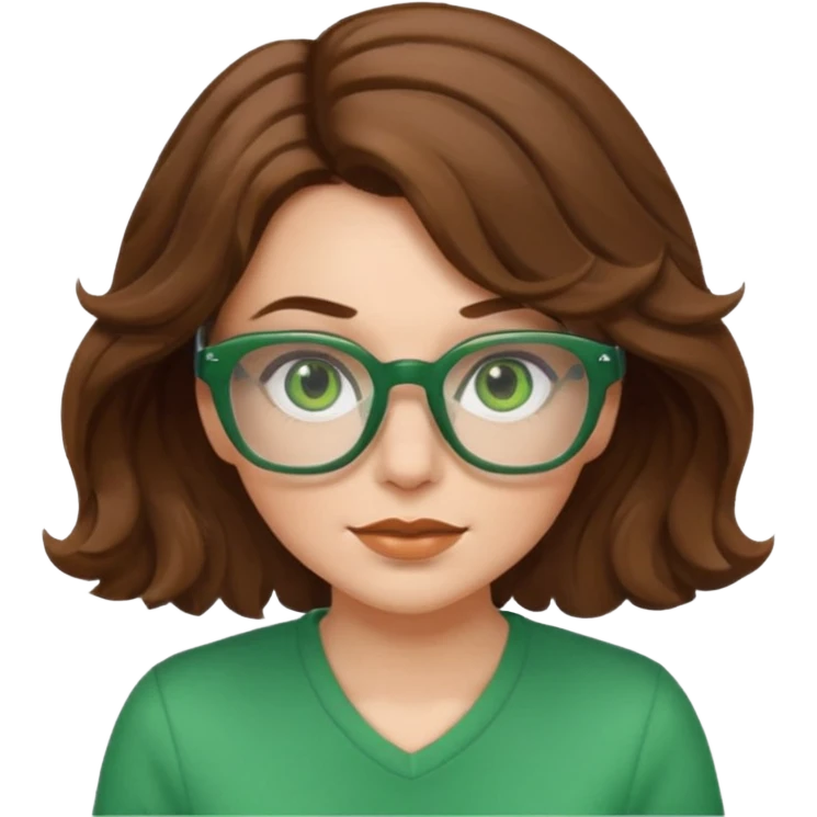 brown wavy hair and green square glasses white woman crouching emoji