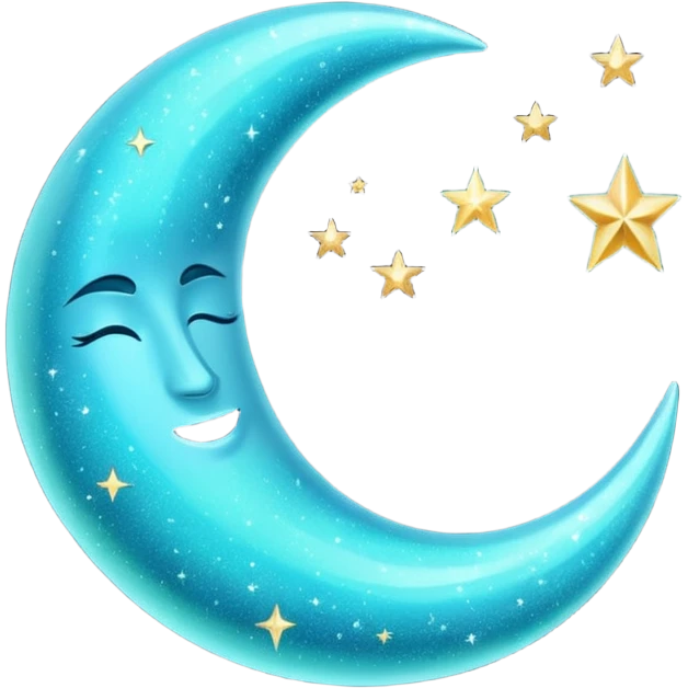 Glitter cian crescent moon emoji