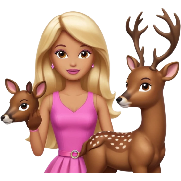 brown skin blonde barbie with deer emoji