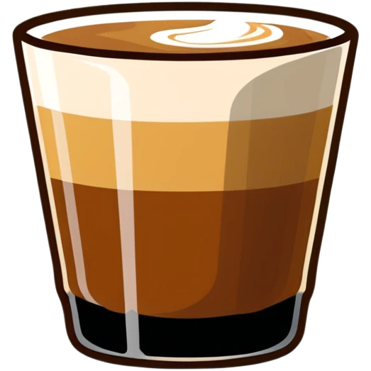 Small Gibraltar glass with cortado espresso, light brown color on top deepening to darker brown at bottom, smooth surface, no froth, clear glass showing gradient emoji