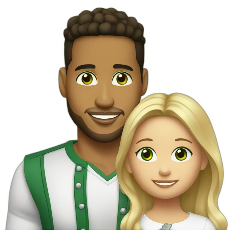 Romeo Santos with blond girl and green eyes and their children emoji