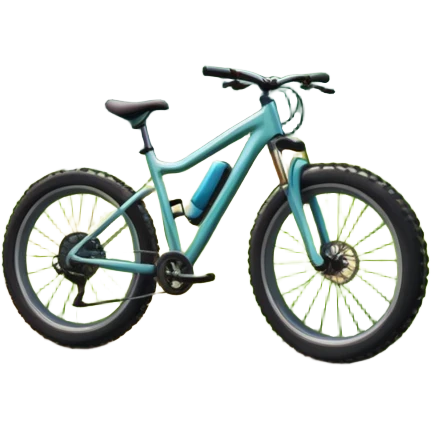 An icon showing a mountain bike with thick tires on a forest trail, surrounded by trees and natural terrain. The background features a lush green forest with sunlight filtering through the branches, and a winding path ahead. Transparent background highlights the  adventure of mountain biking. emoji