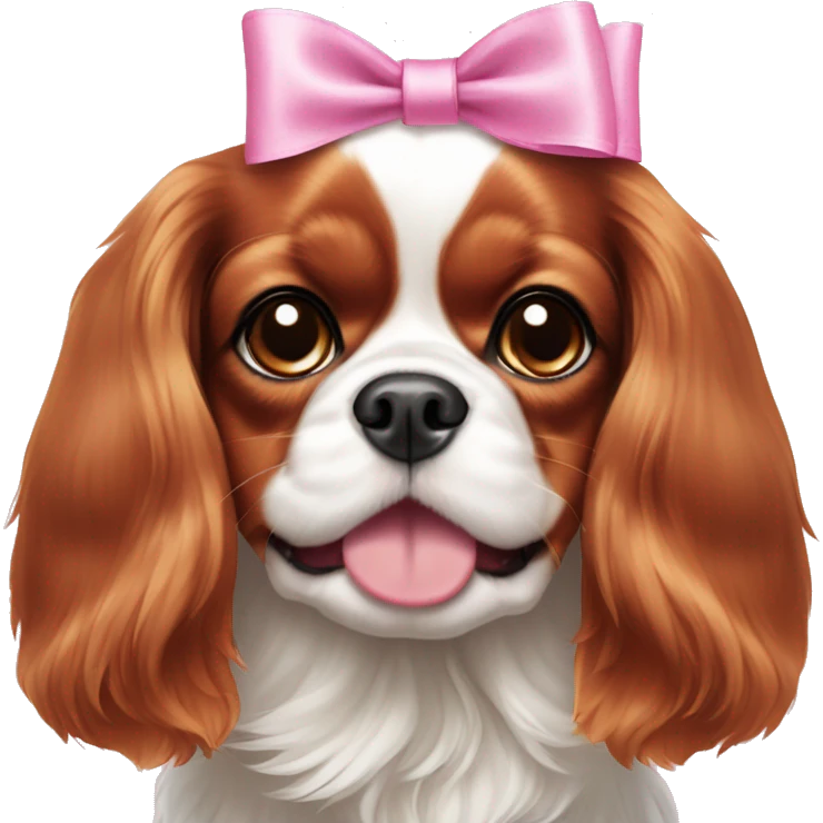 Cavalier King Charles Spaniel with pink bows on its ears emoji