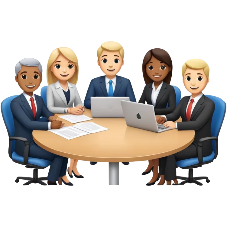 business executives sitting around a conference table with papers and laptops emoji