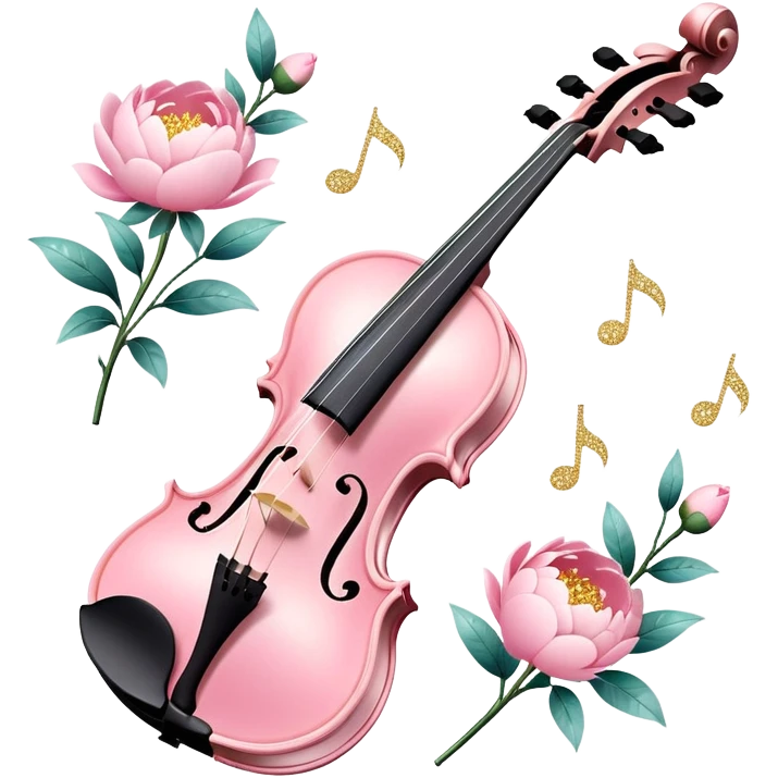 Iridescent soft pastel pink roamin romantic violin with peonies and glitter emoji