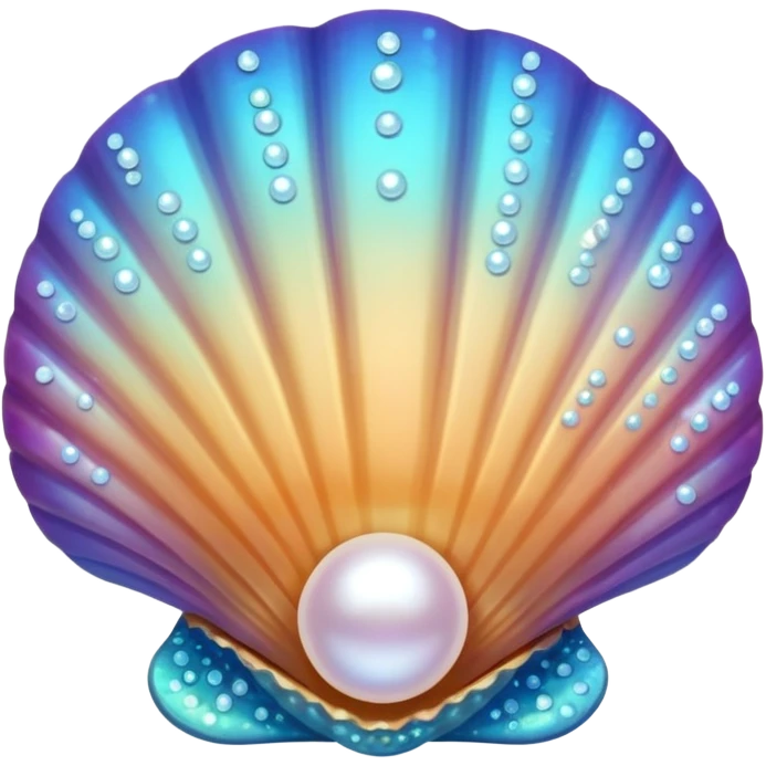 Sea shell with a pearl with sparkles and cute emoji