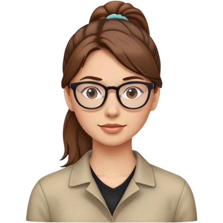 woman with brown hair ponytail  and glasses emoji