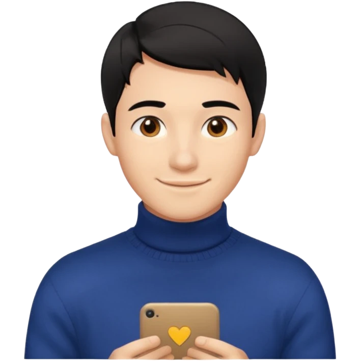 Создай эмодзи, внешность гаммин, мужчина, 26 лет, стрижка side-part, чёрные волосы, карие глаза, свитер-гольф, смуглый цвет кожи emoji