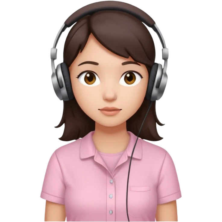 aesthetic brunette girl in light pink shirt with headphones on emoji