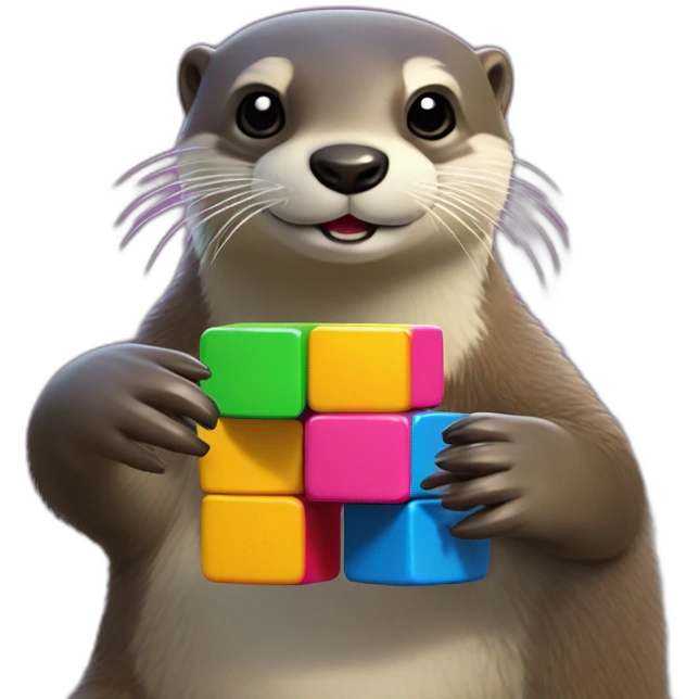 Loutre qui fait un rubiks cube emoji