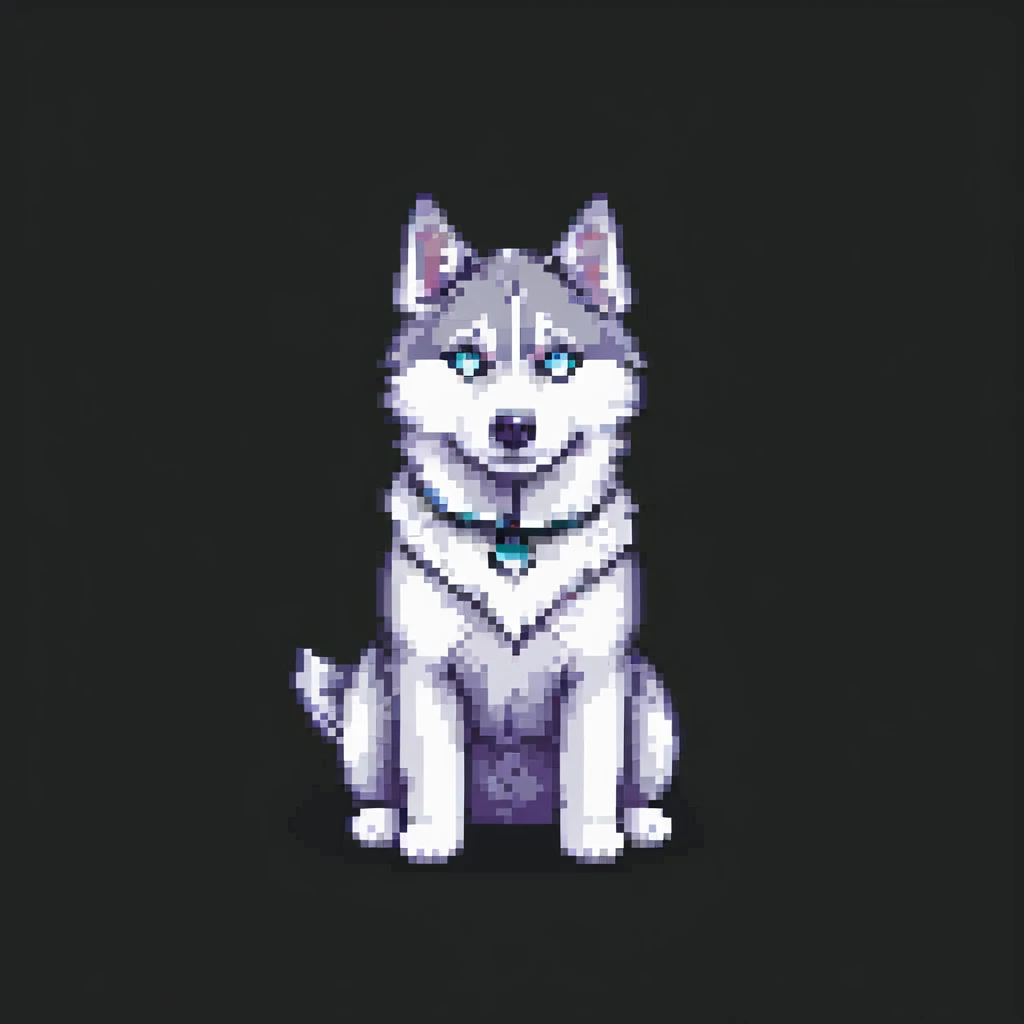 playful Siberian husky dog, pixel art style emoji