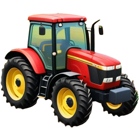 An icon showing close-up tractor in a colorful rural landscape, inspired by Farming Simulator 22. The design features vibrant fields, barns, and crops under a bright sky, with tractors working the land. The peaceful and immersive farming environment is highlighted with a transparent background emoji