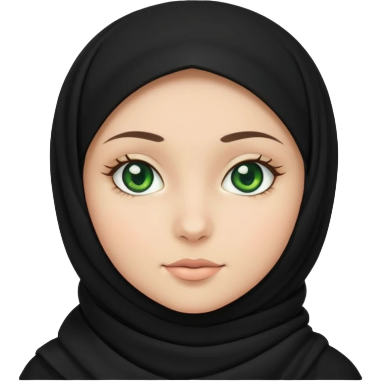Muslim black hijab white round girl, green eyes emoji