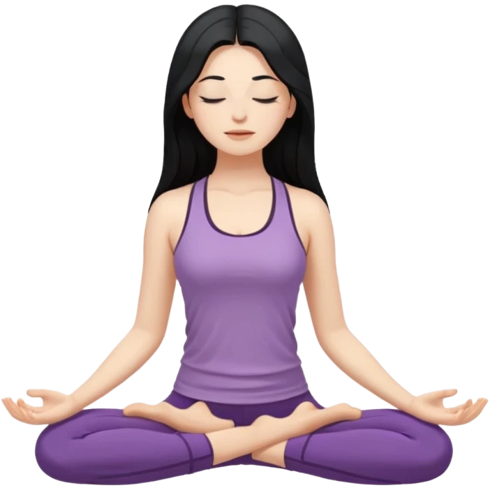 명상하는 검은긴생머리 여자 피부는 하얗고 눈 감은 도복말고 요가복으로 배경은 아무것도 없이 emoji