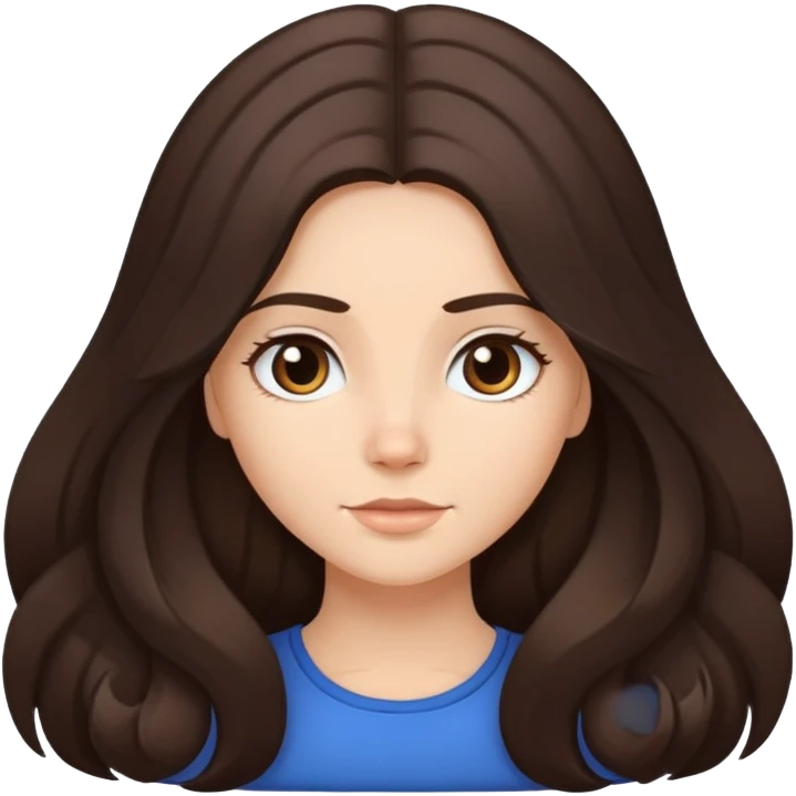 Caucasian girl with long voluminous dark brown hair with middle part, no bangs emoji