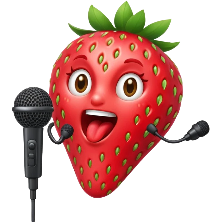 Strawberry with microphone singing loudly emoji