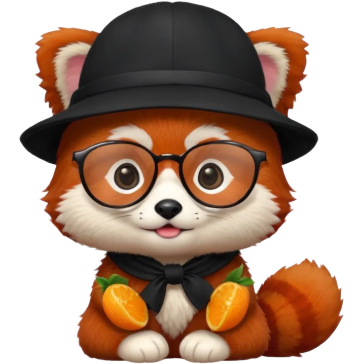 baby Red panda wearing black hat and glasses emoji