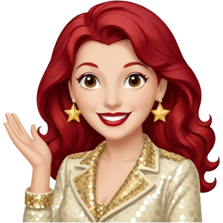 LaVerne Andrews from The Andrews Sisters with long dark red hair, cream sequin outfit emoji