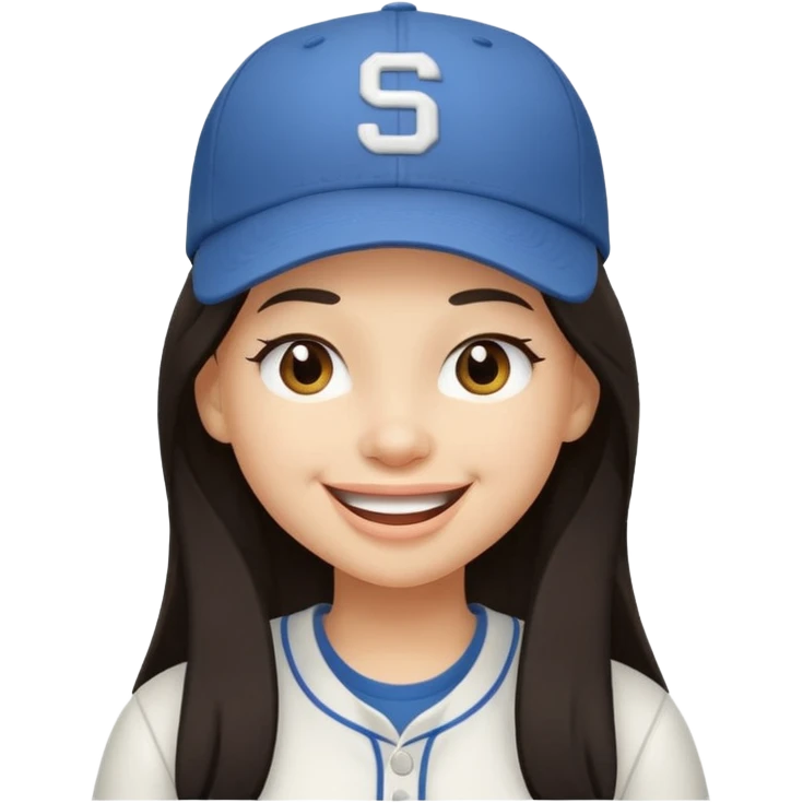 Digital illustration of a cartoon character with a big smile on its face and winking with one eye. The character has long dark hair and is wearing a white baseball cap and casual clothes. The overall style of the illustration is cute and playful. emoji