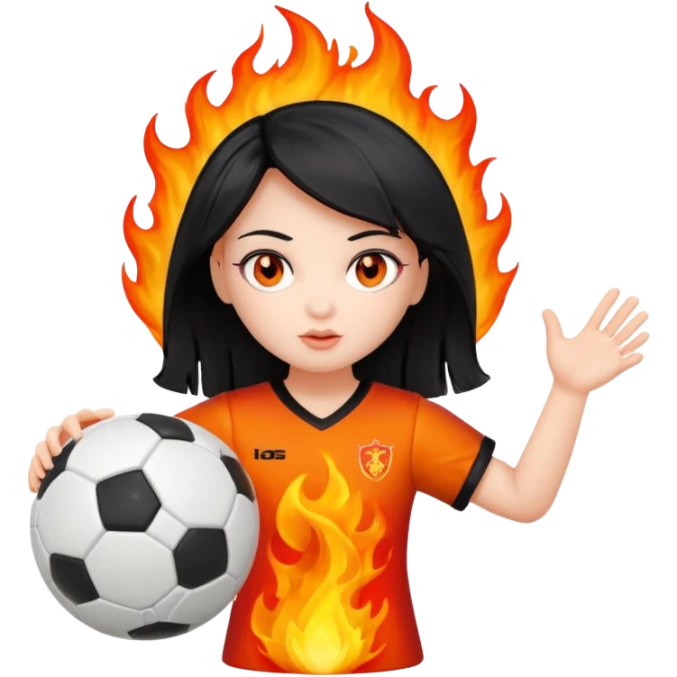 Boneca segurando uma Bola de futebol que está queimando emoji