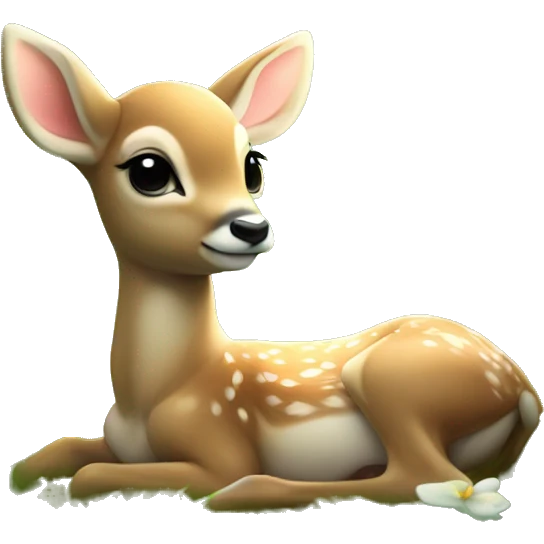 baby deer with delicate angel wings resting peacefully in a lush green meadow scene is soft sunlight filtering through the trees dreamy atmosphere emoji