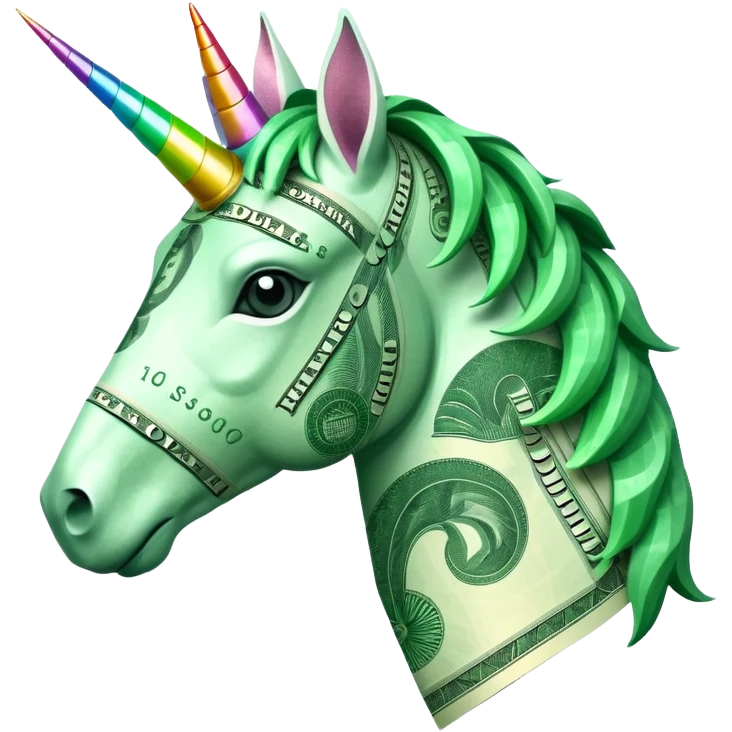 единорог полностью из долларовых купюр, no background emoji