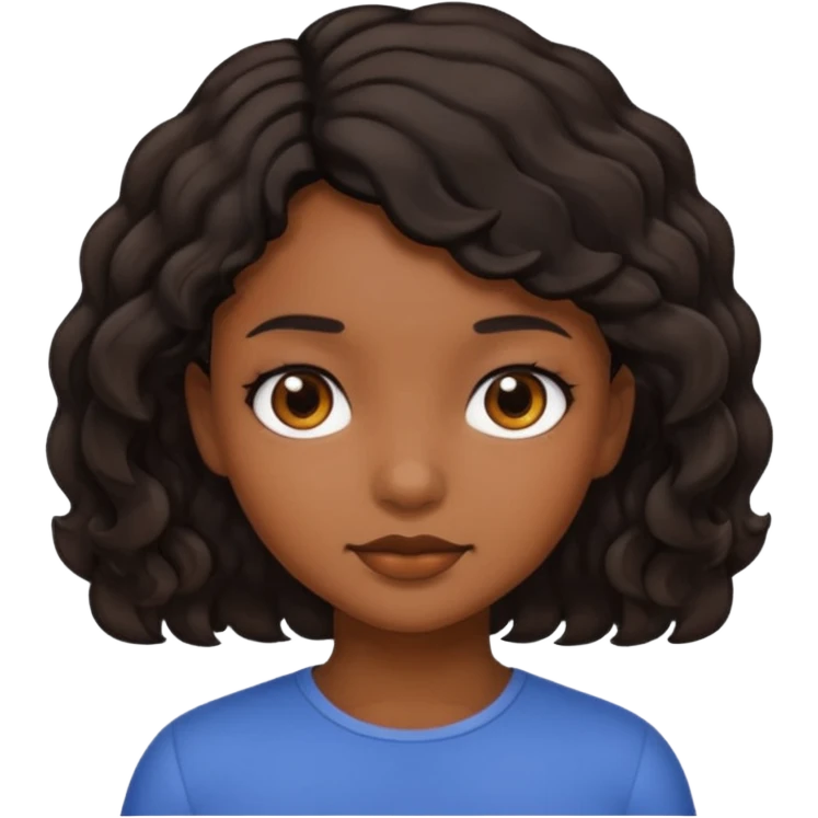 Girl with brown skin black short wavy hair emoji